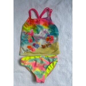 Girls Unicorn Swimsuit Wonder Nation Sz XS 4/5 Toddler Tankini Bikini 2 Pcs
